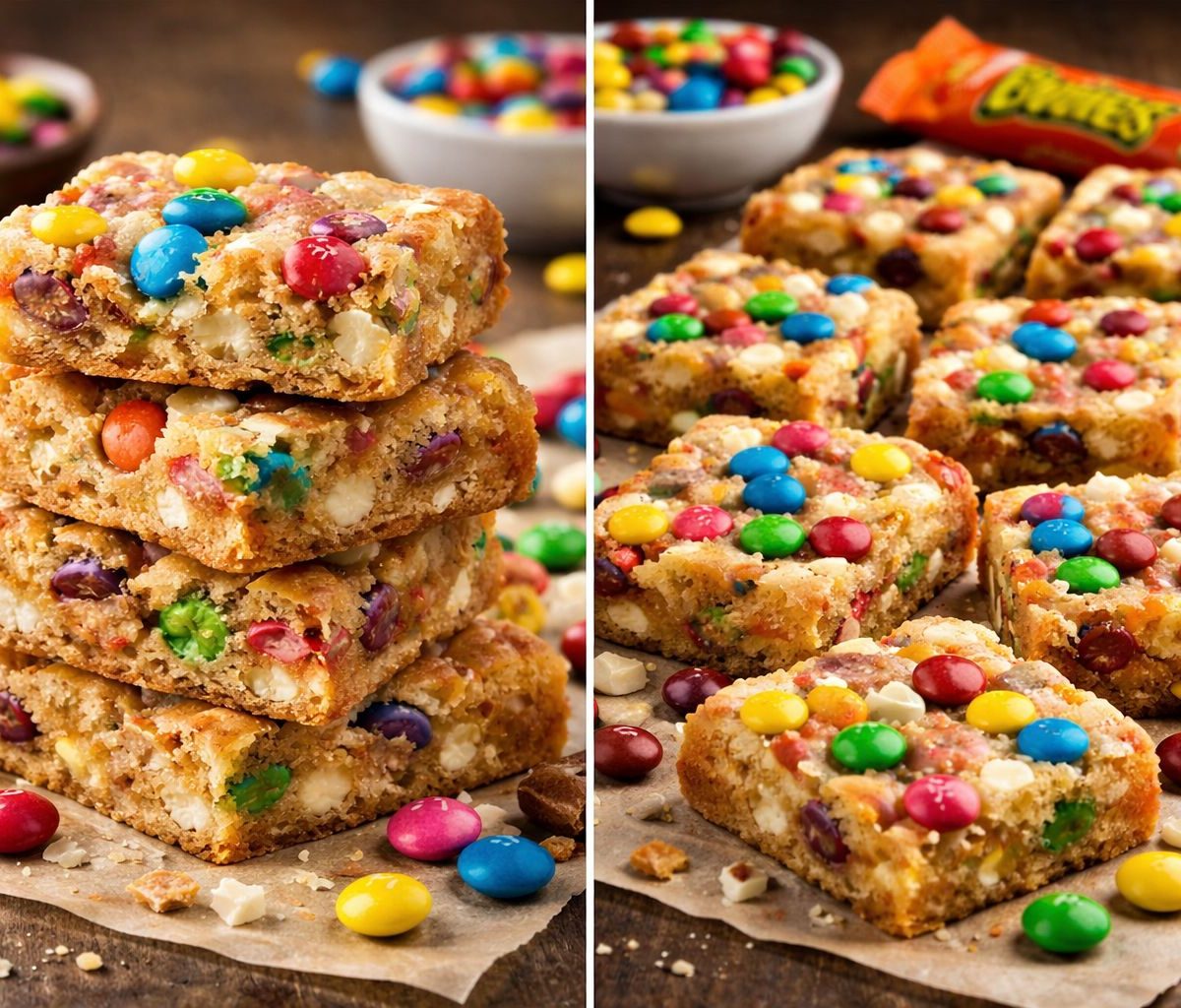Blondies au chocolat blanc et bonbons la recette facile et ultra fondante