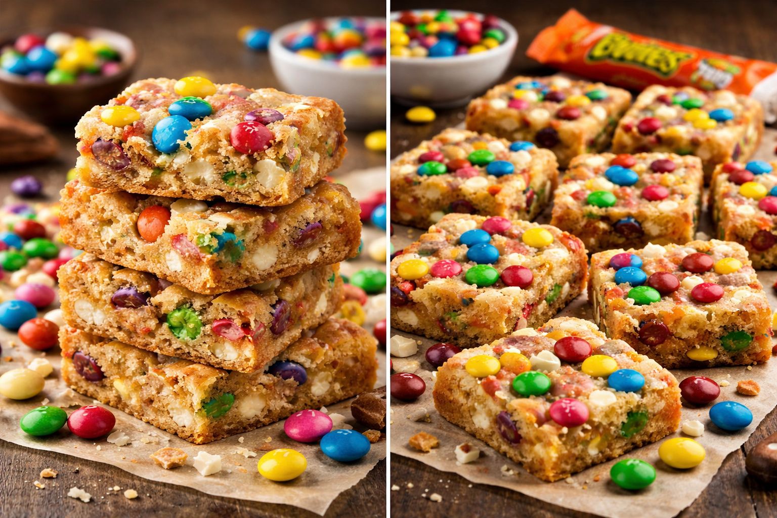 Blondies au chocolat blanc et bonbons la recette facile et ultra fondante